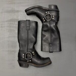 Double-H Harness Boots Black Leather Square Toe Biker 5008 Size 5 M